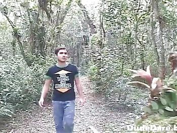 Dudes masturbating and fucking hard in the woods